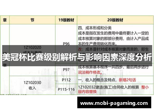 美冠杯比赛级别解析与影响因素深度分析