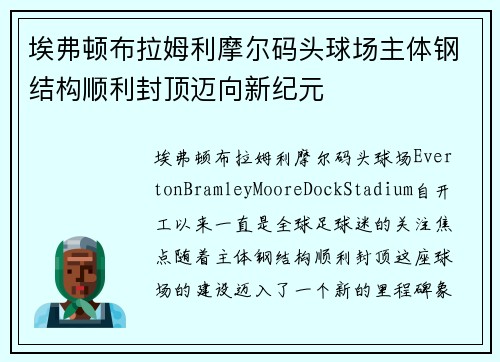 埃弗顿布拉姆利摩尔码头球场主体钢结构顺利封顶迈向新纪元