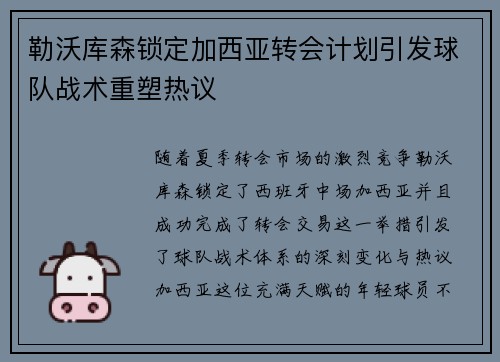 勒沃库森锁定加西亚转会计划引发球队战术重塑热议